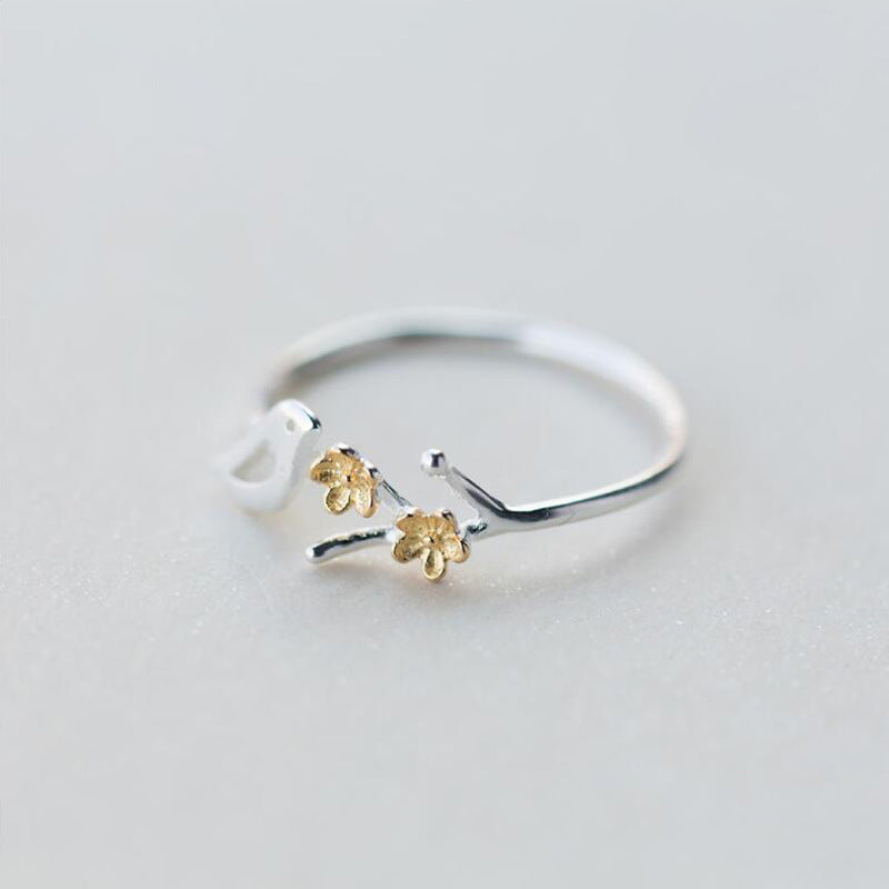 S925 Silver Bird Flower Ring