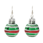 Christmas Green Striped Lights Ball Earrings