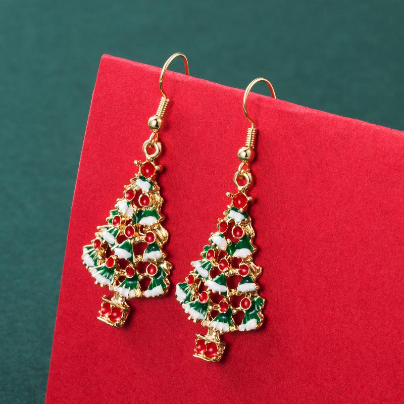 Asymmetric Christmas Tree Snowflake Earrings