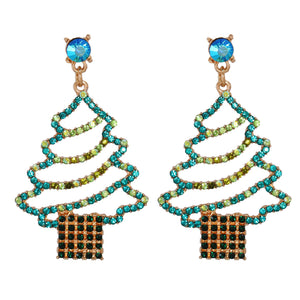 Blue Christmas Tree Earrings