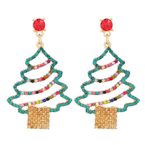 Blue Christmas Tree Earrings