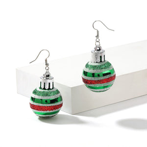 Christmas Green Striped Lights Ball Earrings