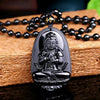 Natural Obsidian Hand Carved Buddha Amulet Pendant Necklace