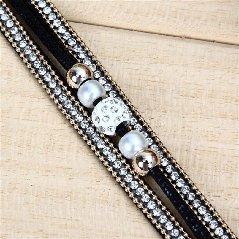 Multi-layer Crystal Beaded Leather Bracelet