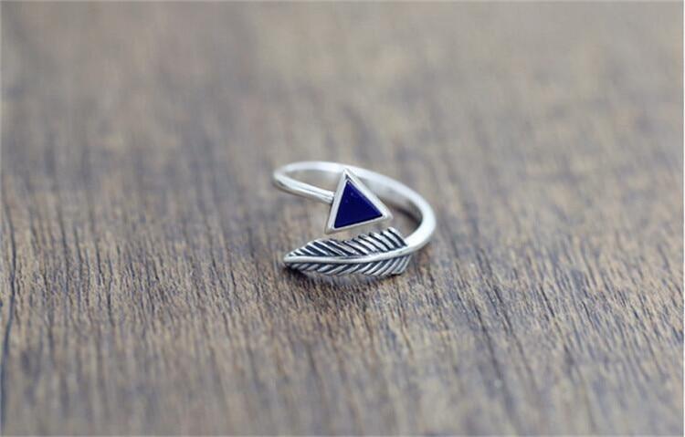 925 Sterling Silver Crystal Triangle Feather Ring