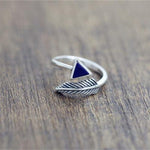 925 Sterling Silver Crystal Triangle Feather Ring