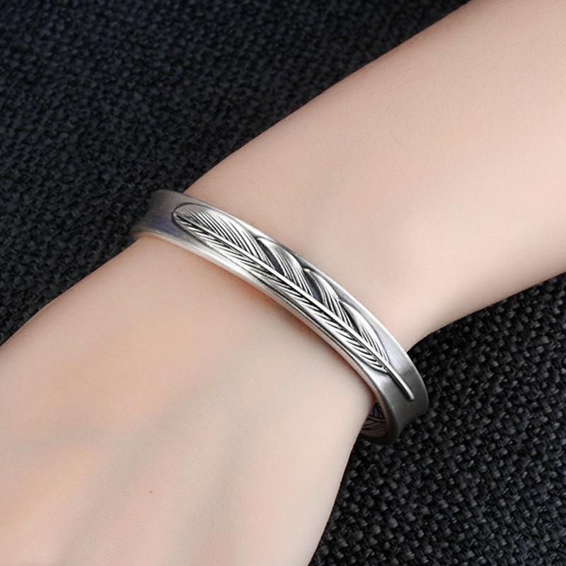 Handmade  925 Sterling Silver Feather Bracelet