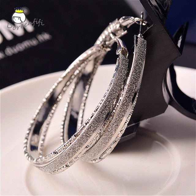 Silver Frosted Big Hoop Earrings