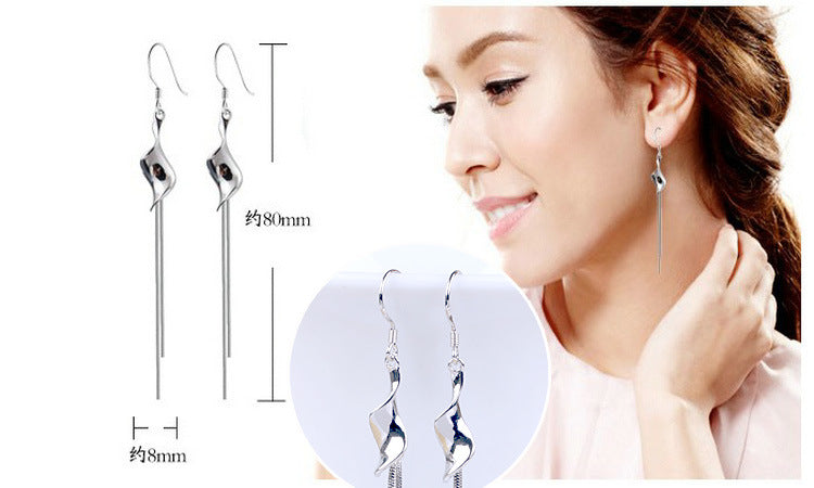 925 Sterling Silver Exaggerated Torsion Tassel Silver Earrings