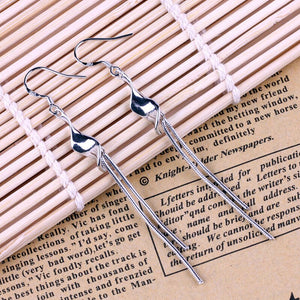 925 Sterling Silver Exaggerated Torsion Tassel Silver Earrings