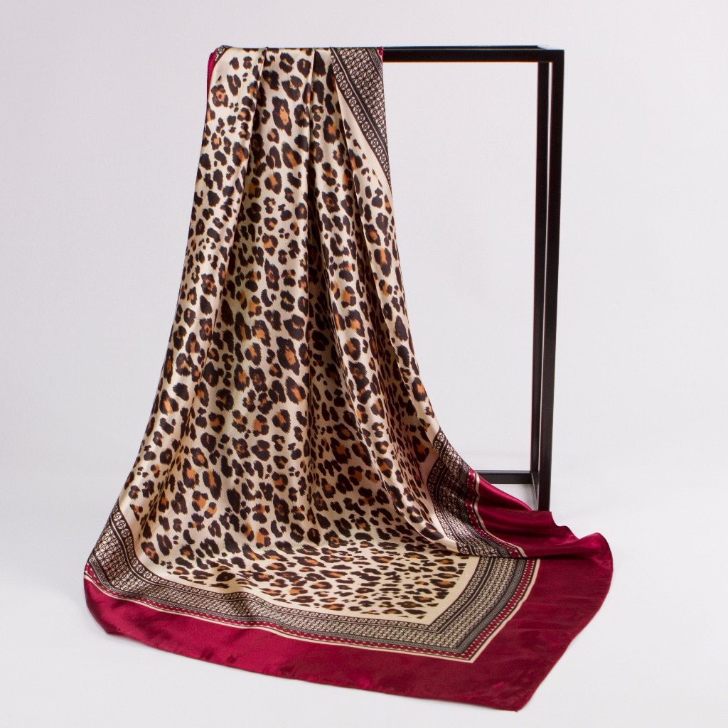 Luxury Silk Satin Leopard Print Scarf