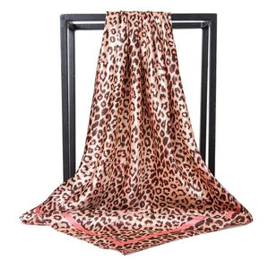 Luxury Silk Satin Leopard Print Scarf