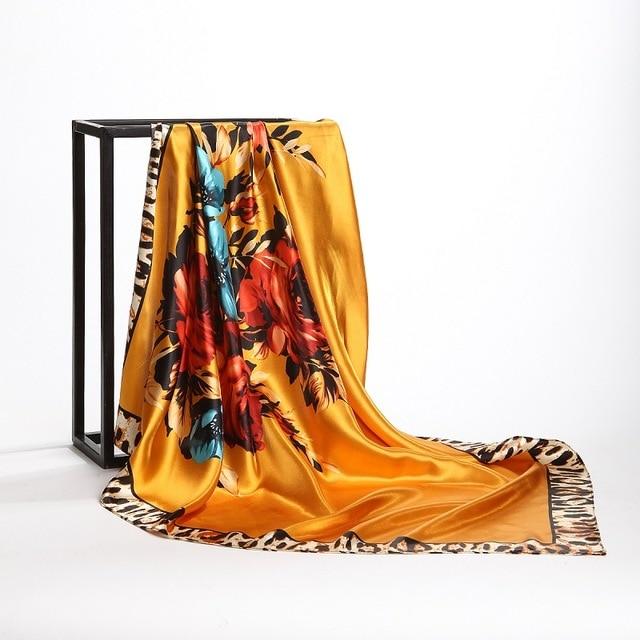 Luxury Silk Satin Leopard Print Scarf