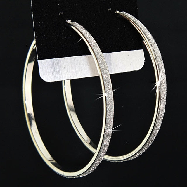 Silver Frosted Big Hoop Earrings