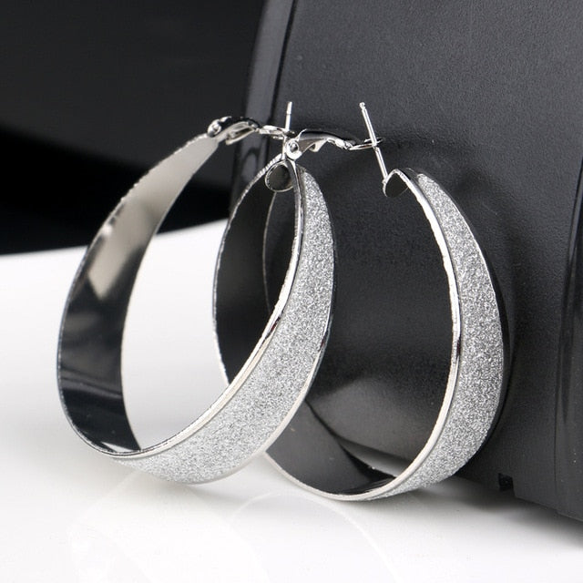 Silver Frosted Big Hoop Earrings