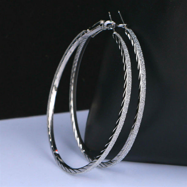 Silver Frosted Big Hoop Earrings