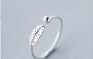 Hot 925 Sterling Silver Feather  Ring