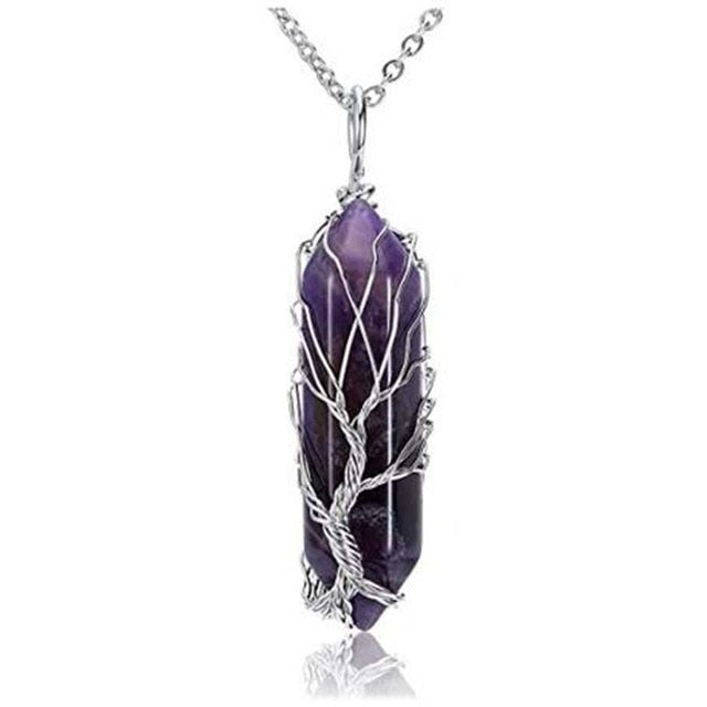 Natural Healing Amethyst Reiki Tree of Life Necklace