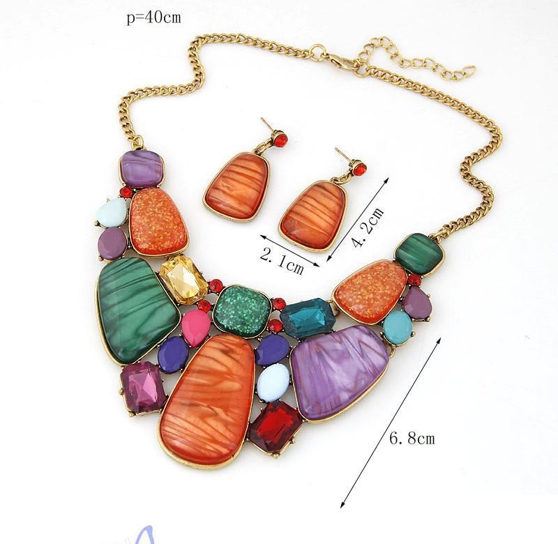 Multicolor Big Stone Boho Necklace set