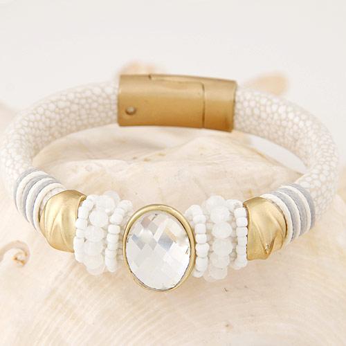 Oval Gem Leather Bracelet