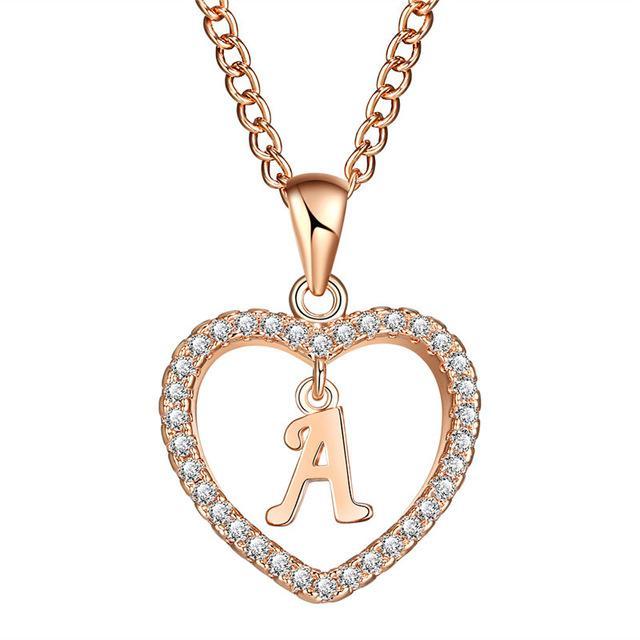 Golden Personalized  Love Heart Crystal Necklace