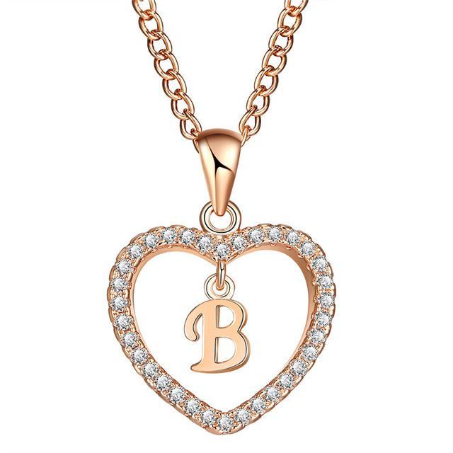 Golden Personalized  Love Heart Crystal Necklace