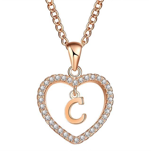 Golden Personalized  Love Heart Crystal Necklace