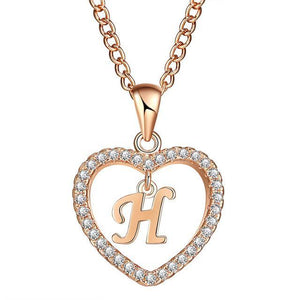 Golden Personalized  Love Heart Crystal Necklace