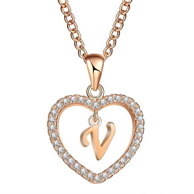 Golden Personalized  Love Heart Crystal Necklace