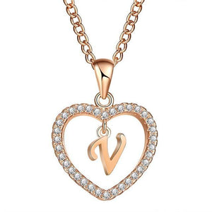 Golden Personalized  Love Heart Crystal Necklace