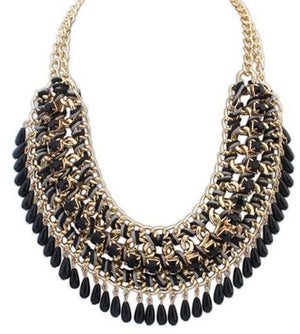 Ethnic Multilayer Metal Chain Beads Choker Necklace