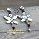 Dragonfly Antique Silver Plated Leather Earrings