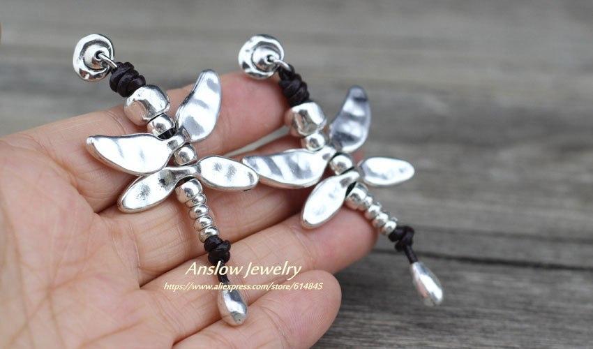 Dragonfly Antique Silver Plated Leather Earrings