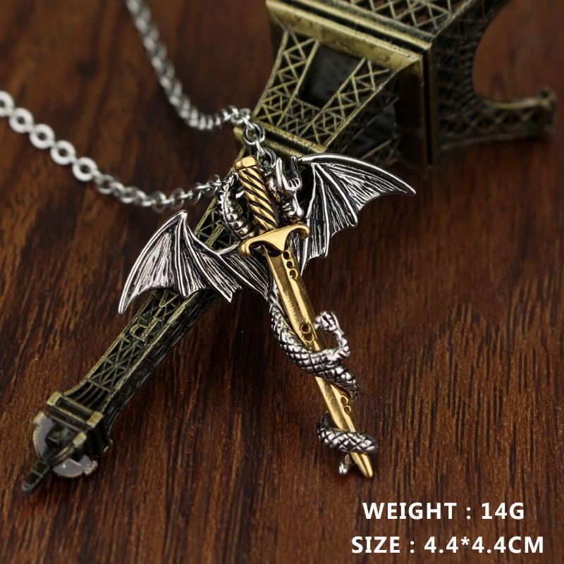 Flying Dragon With Wings Rolled Sword Pendant