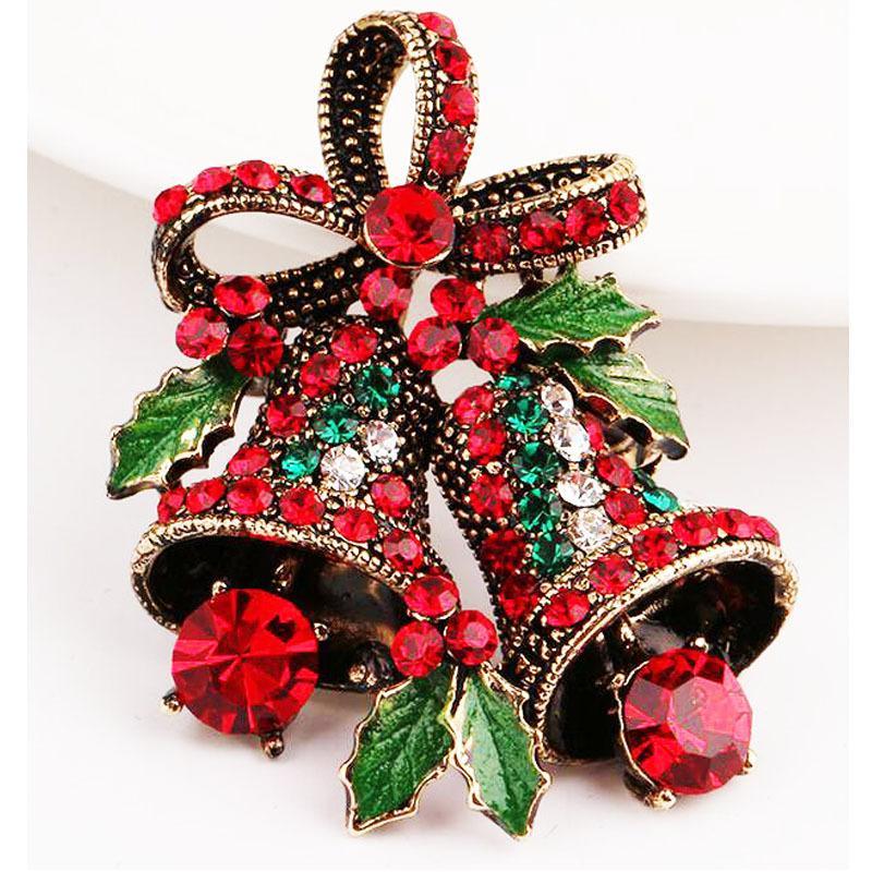 Lovely Two Bow Bells Christmas Brooch