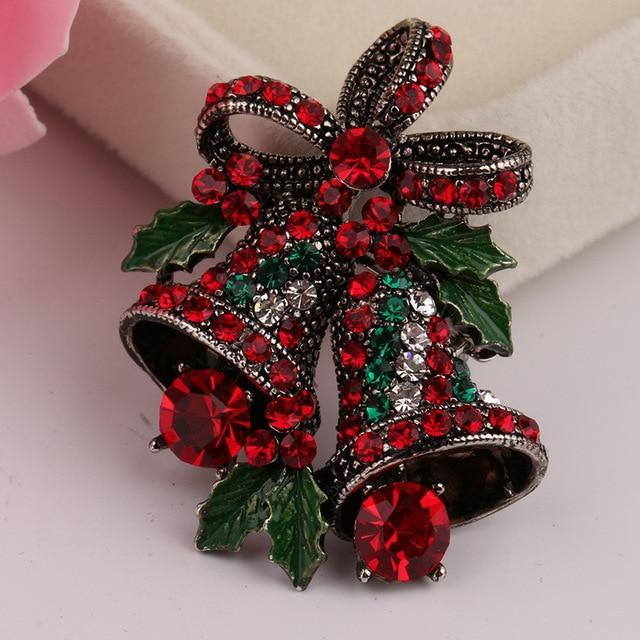 Lovely Two Bow Bells Christmas Brooch