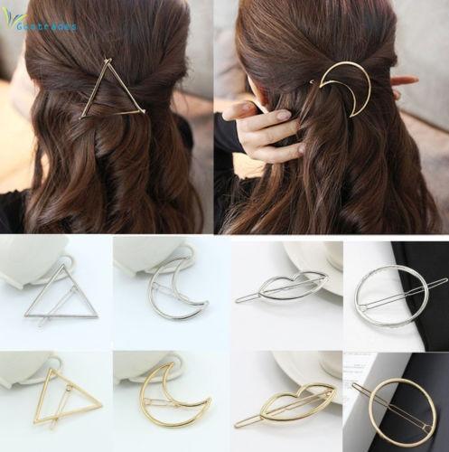 Trending  Triangle Circle Moon Hair Clips Metal Circle Hair