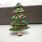 Green Rhinestone Christmas Tree Brooch