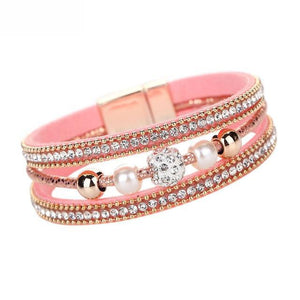 Multi-layer Crystal Beaded Leather Bracelet