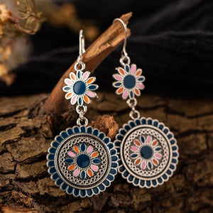 Vintage Ethnic Boho Flower Oil Drop Dangle  Earrings