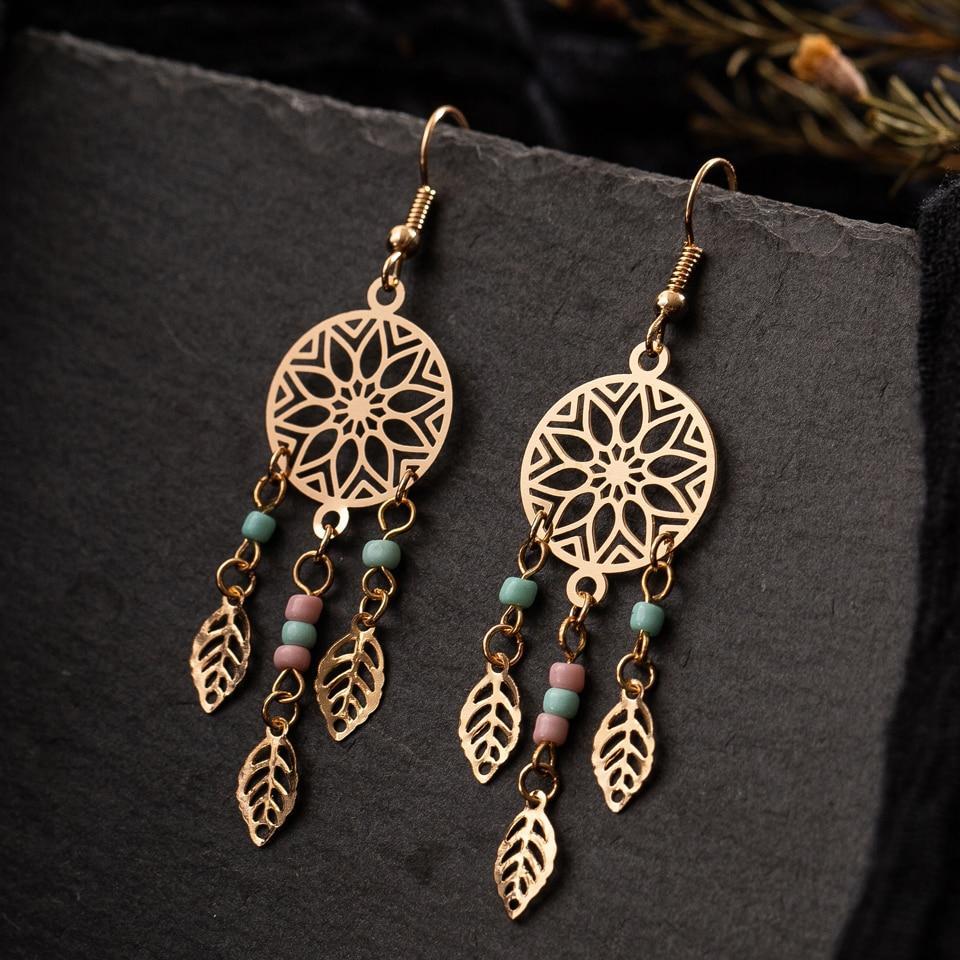 Vintage Boho Ethnic Golden Leaf of Life  Earrings