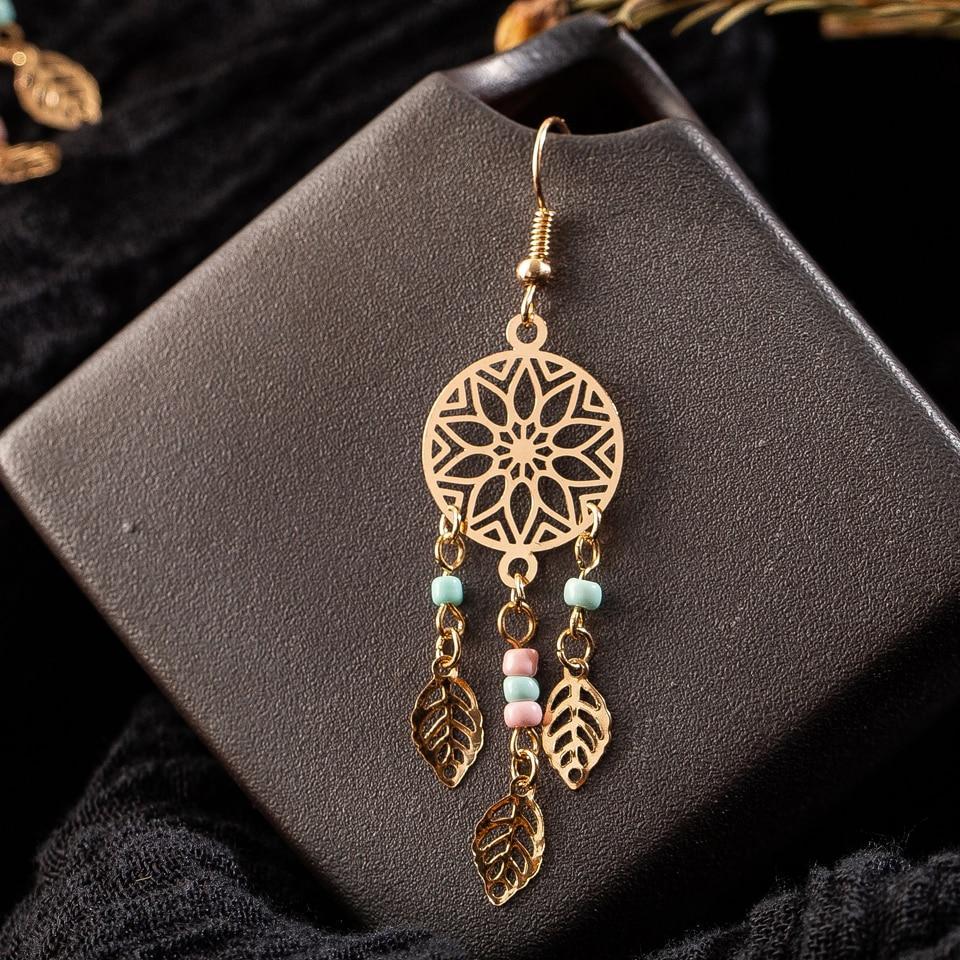 Vintage Boho Ethnic Golden Leaf of Life  Earrings