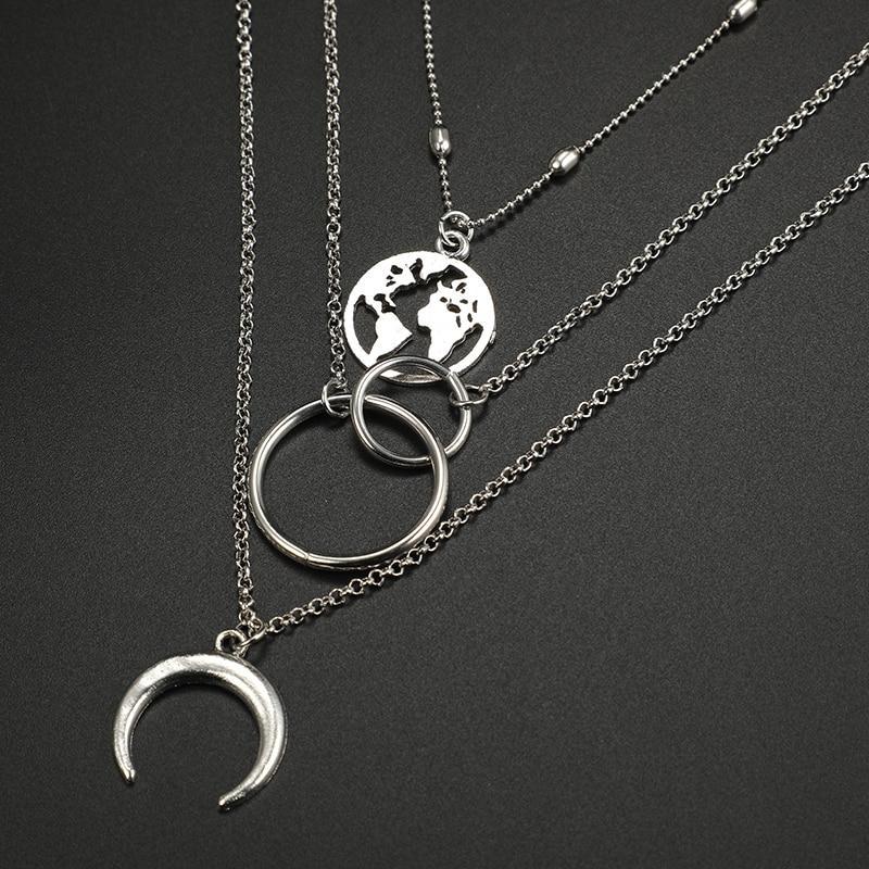 Multi Layer Moon Map Necklace