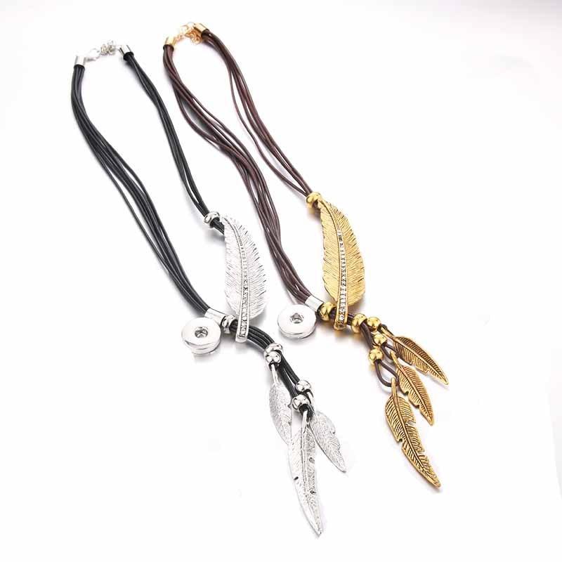 Boho Genuine Leather Feather Necklace